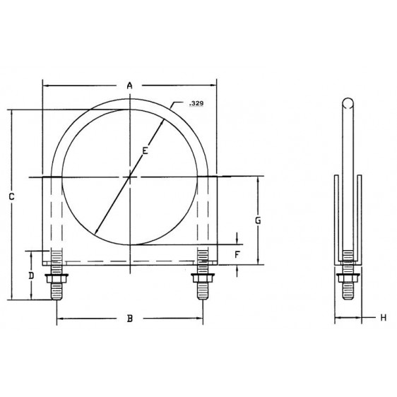 U-Clamp / U-Clip for 1-3/8" / 1.375" Pipe (Clamp Width:38mm)