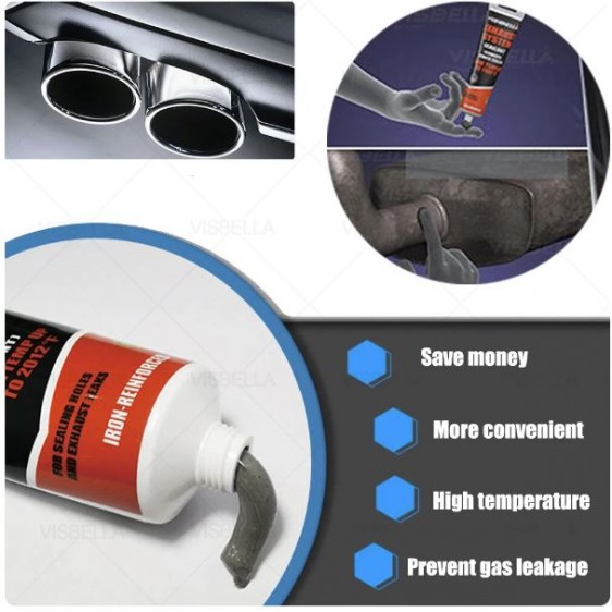 Visbella Exhaust System Sealant (Cement) 150g EG0150GY0P

High Temp up to 2012°F (or 1100°C) 

Iron Reinforced